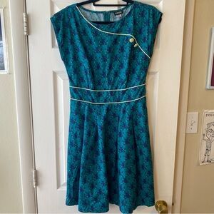 Retrolicious Teal Dress with White Trim